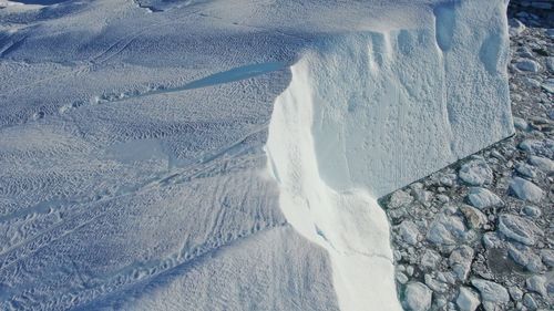 High angle view of snow covered land