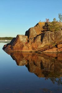 Scenic view of lake against clear blue sky