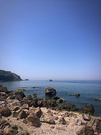 Scenic view of sea against clear sky