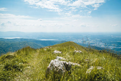 Panoramic view from monte boletto. sunny day with clouds