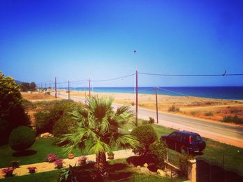 Scenic view of calm sea against clear sky