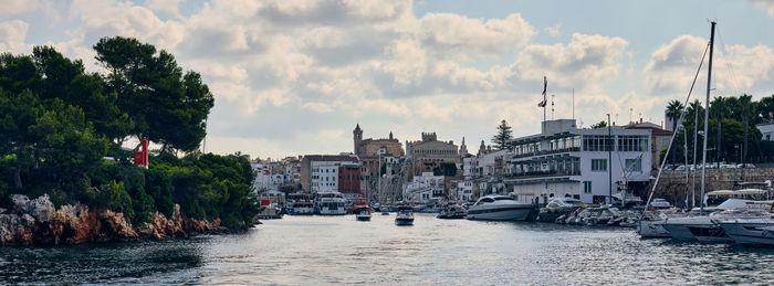 Ciutadella port and cityscape in menorca, spain