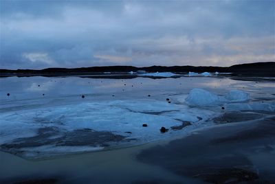 Scenic view of frozen lake against sky