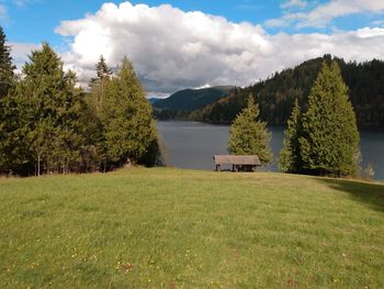 Scenic view of lake against sky