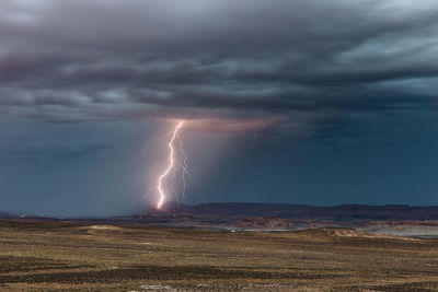 Lightning in sky over land