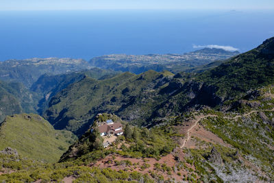 High angle view of mountains against sky