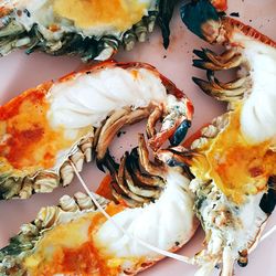 High angle view of fresh prawns served in plate