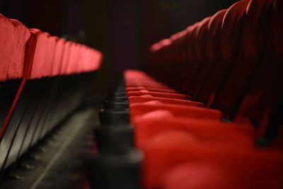 Close-up of empty seats in theater