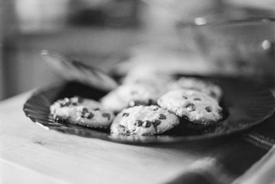 Close-up of cookies in plate on table