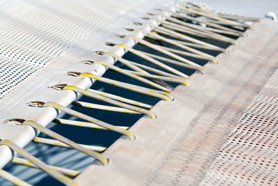 High angle view of piano keys on table