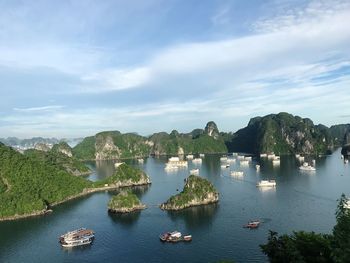 Scenic view of bay against sky