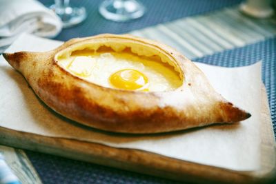 High angle view of bread in plate