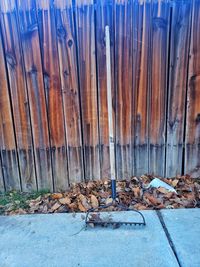 High angle view of weathered wooden wall