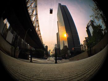 City skyline at sunset