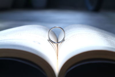 Close-up of heart shape on book