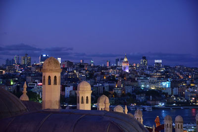 Illuminated buildings in city at night