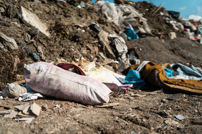 Garbage on sand at beach