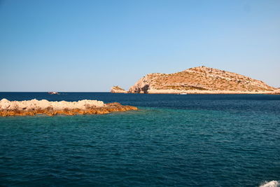 Scenic view of sea against clear blue sky