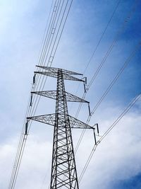 Low angle view of electricity pylon against sky