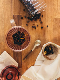High angle view of tea preparation on table