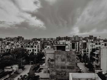 High angle view of buildings in city