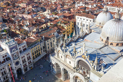 High angle view of buildings in city