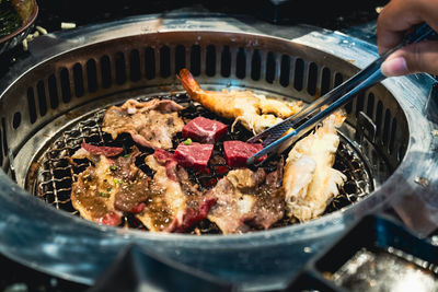 Close-up of hand holding meat