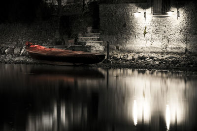 Boats moored on shore