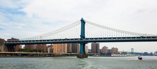 Manhattan bridge over east river panoramic view in new york city, usa.