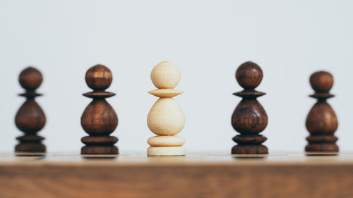 Close-up of objects on table against white background