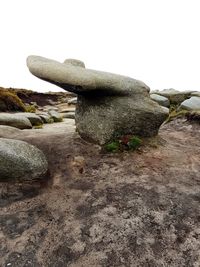 Close-up of rock against clear sky