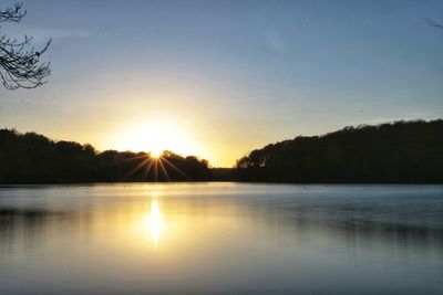 Scenic view of lake against sky during sunset