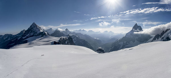 Switzerlalnd, mountaineers heading to matterhorn and wandfluehorn