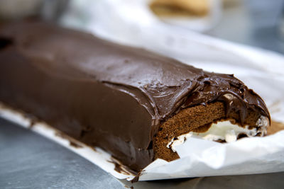 Close-up of chocolate cake on plate