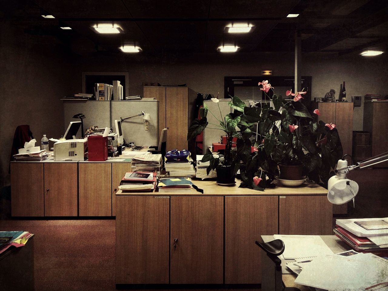 indoors, table, chair, high angle view, built structure, architecture, men, illuminated, large group of objects, night, restaurant, arrangement, lighting equipment, variation, absence, person, hanging, choice
