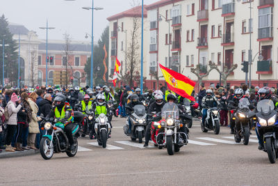 Valladolid, spain - january 11, 2020, a motorcycle parade in meeting penguins