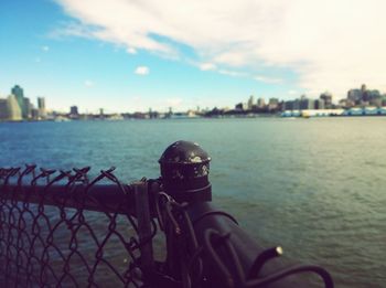 View of sea seen through railing