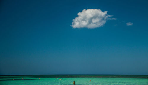 Scenic view of sea against blue sky