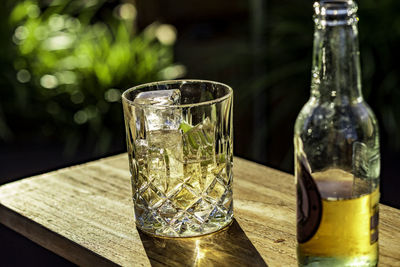 Close-up of beer in glass on table