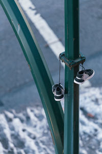 High angle view of metal pole in winter