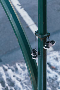 High angle view of metal pole in winter