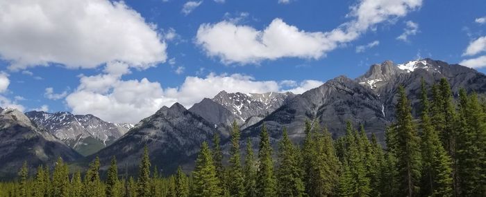 Scenic view of mountains against cloudy sky