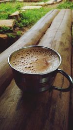 Close-up of coffee cup on table