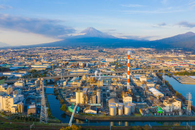 High angle view of buildings in city