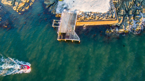 High angle view of boat in sea