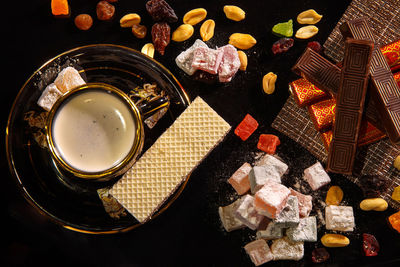 High angle view of coffee on table