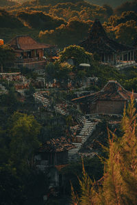 High angle view of buildings in town