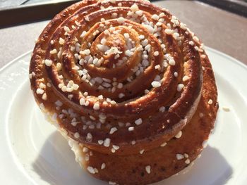 High angle view of pastery served in plate