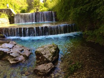 Stream flowing through rocks in forest