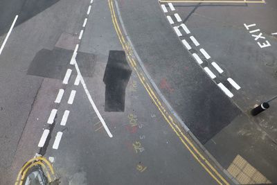 High angle view of bicycle lane on road